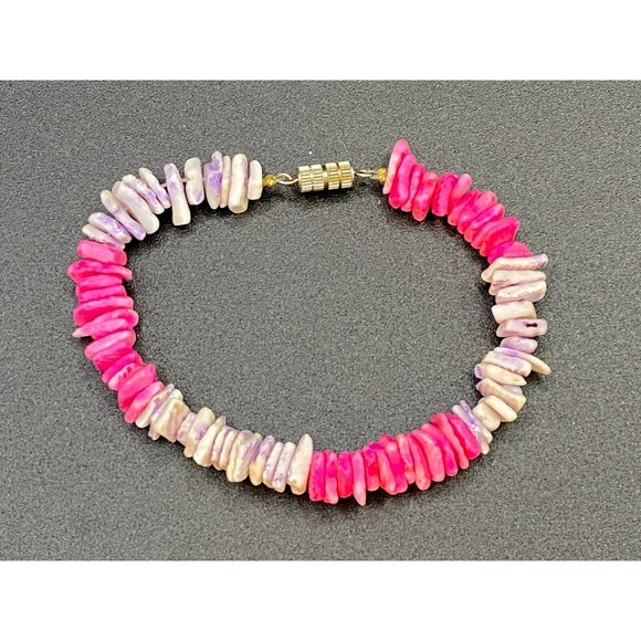 Pink and Light Purple Puka Shell Bead Bracelet - Picture 1 of 3
